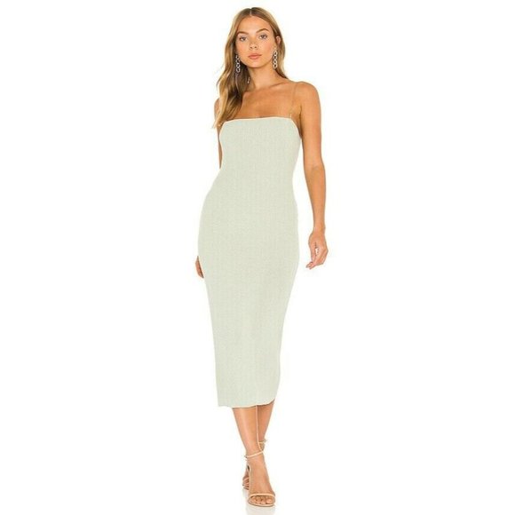 green emerald velvet dress Sage Green Ribbed Midi Dress main image 0